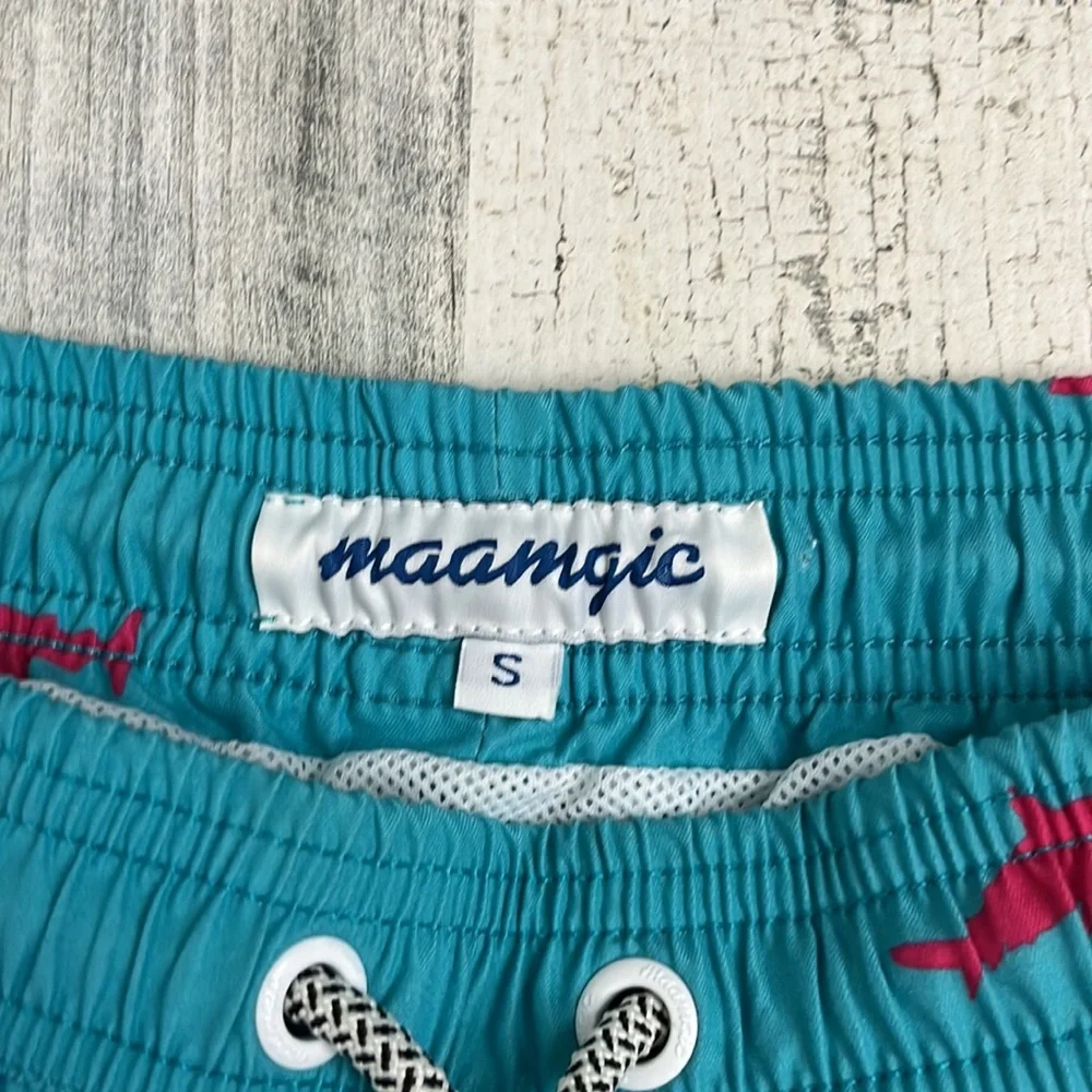A2 - small blue swim shorts  pink sharks size S MAAMGIC